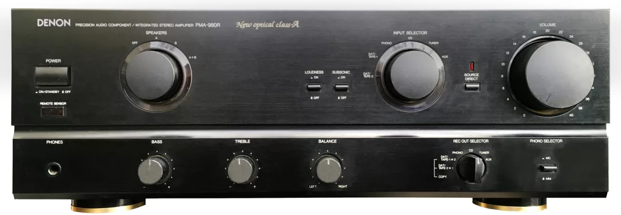 Front panel of a Denon PMA-980R integrated stereo amplifier