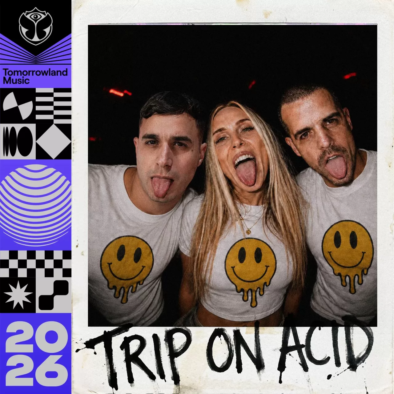 Official TRIP ON ACID artwork showing 999999999 and LYNSY together, with the track title and Tomorrowland Music branding.