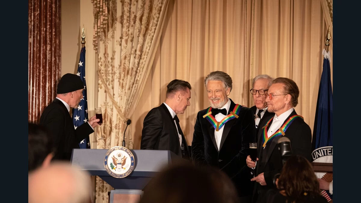 Members of U2 at the Kennedy Center Honors dinner in Washington in 2022